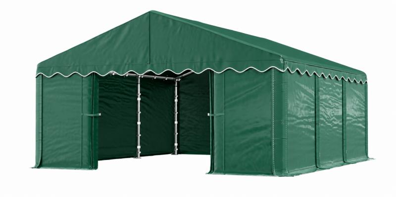 Raktársátor, tárolósátor, garázssátor 5 × 6 m – 30 m², 240 g/m² PE zöld ponyvával, horganyzott acélvázzal