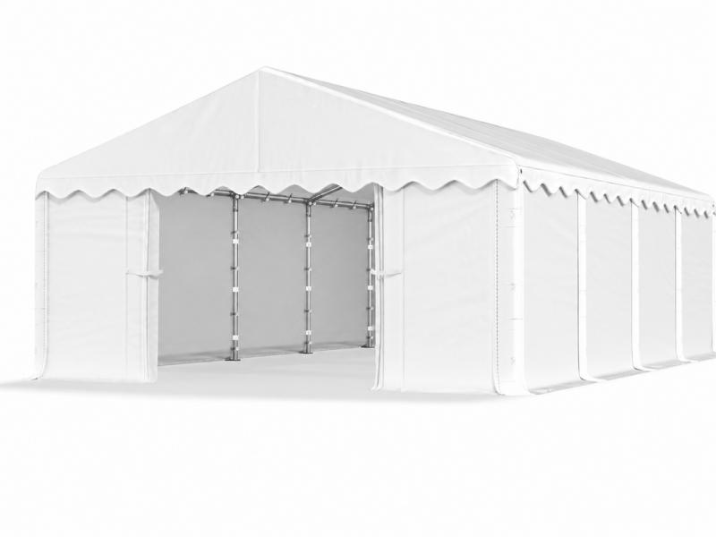 Raktársátor, tárolósátor, ipari sátor 5 × 8 m – 40 m², erős PE ponyvával, horganyzott acélvázzal fehér