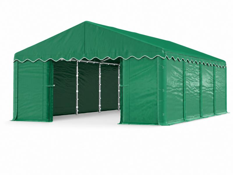 Raktársátor, tárolósátor, ipari sátor 5 × 8 m – 40 m², erős PE ponyvával, horganyzott acélvázzal zöld