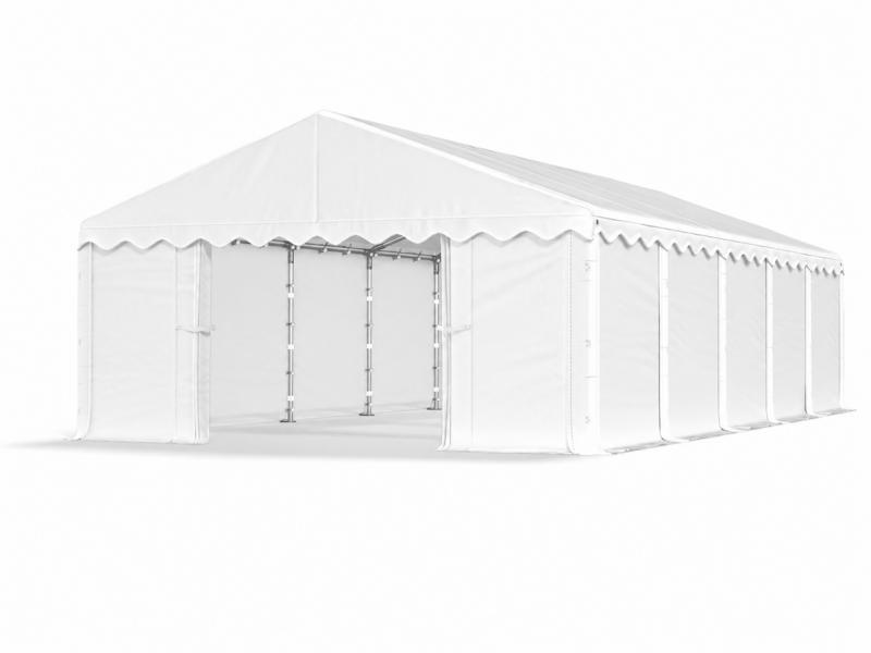 Raktársátor, tárolósátor, ipari sátor 6 × 10 m – 60 m², PE fehér  ponyvával, horganyzott acélvázzal, 2 bejárattal