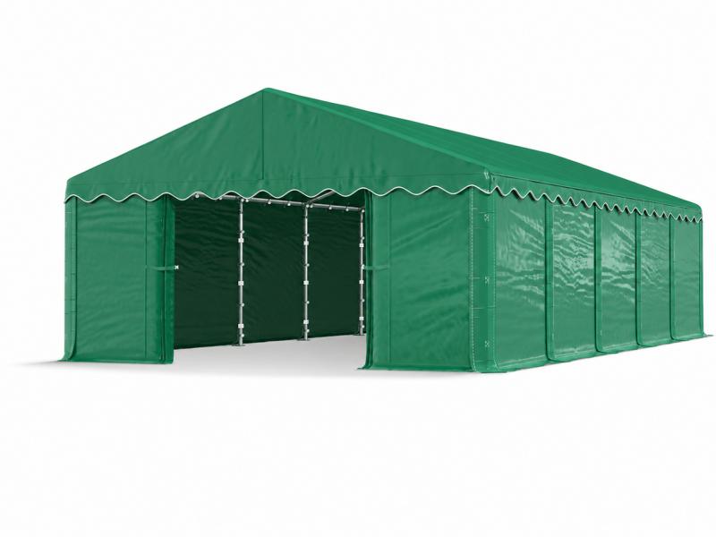 Raktársátor, tárolósátor, ipari sátor 6 × 10 m – 60 m², PE zöld ponyvával, horganyzott acélvázzal, 2 bejárattal