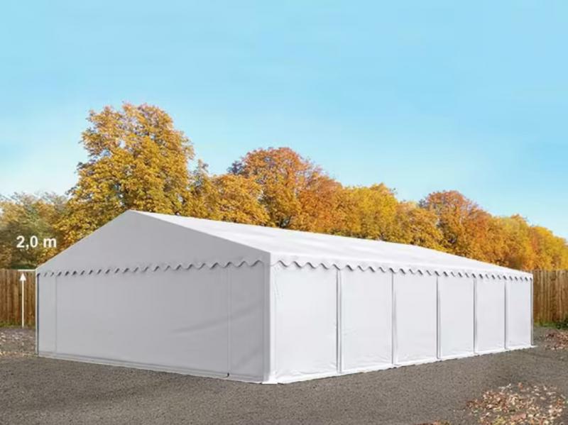 Raktársátor, tárolósátor, ipari sátor 8 × 12 m – 96 m², fehér PVC ponyvával, padlókerettel, Ø 38 mm-es teljesen horganyzott acélcsövekkel