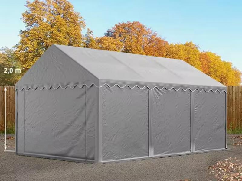 Raktársátor, tárolósátor, műhelysátor 3 × 6 m – 18 m², szürke PVC ponyvával, padlókerettel és extra megerősített horganyzott acélszerkezettel
