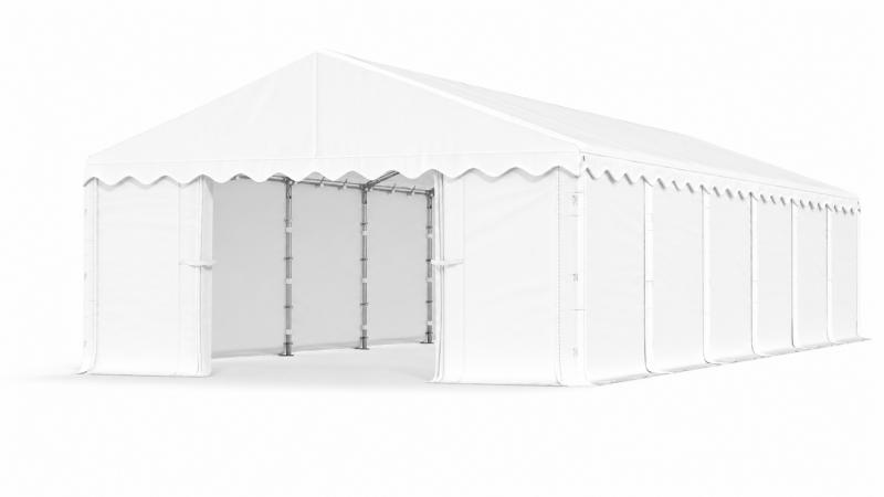 Raktársátor, tárolósátor, műhelysátor 6 × 12 m – 72 m², fehér PE ponyvával és megerősített horganyzott acélvázzal