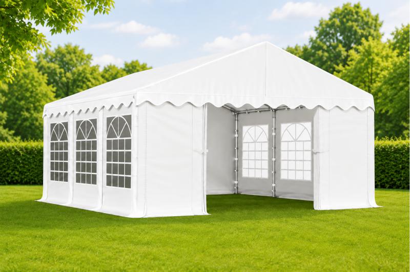 Rendezvénysátor 3 × 6 m – 18 m² alapterület, PE ponyvával, horganyzott acélvázzal fehér