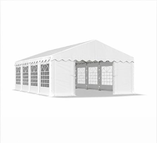 Rendezvénysátor 4 × 8 m – 32 m² alapterület, PE fehér ponyvával és horganyzott acélvázzal