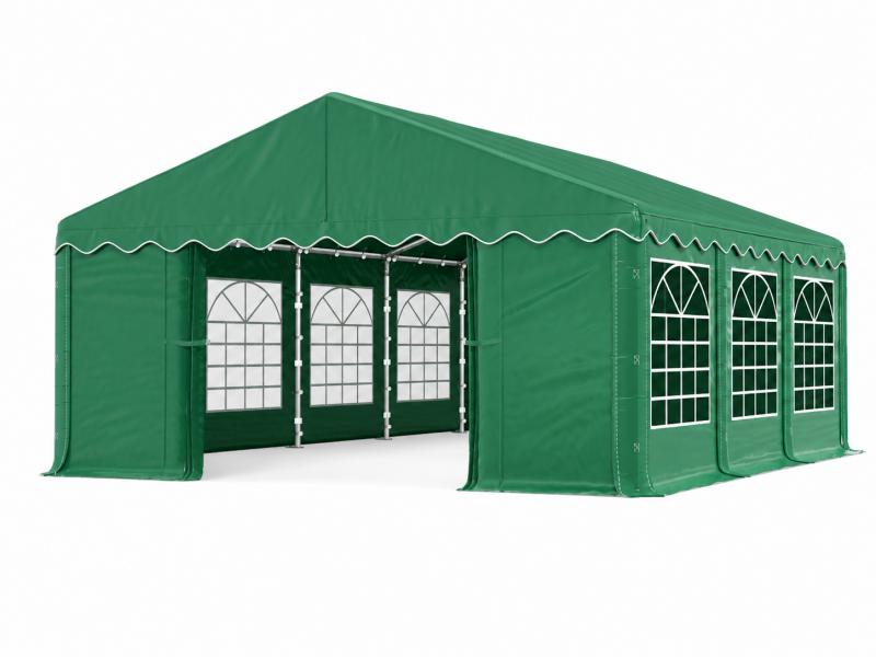 Rendezvénysátor 4 × 8 m – 32 m² alapterület, PE zöld ponyvával és horganyzott acélvázzal