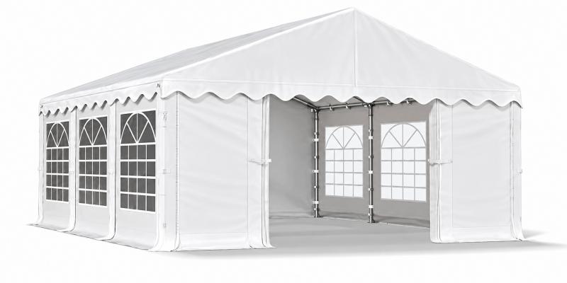 Rendezvénysátor, partysátor 3 × 6 m – 18 m², 240 g/m² PE ponyvával, horganyzott acélvázzal, Ø38 mm / 1,2 mm csövekkel, Ø42 mm / 1,3 mm csatlakozóelemekkel, fehér