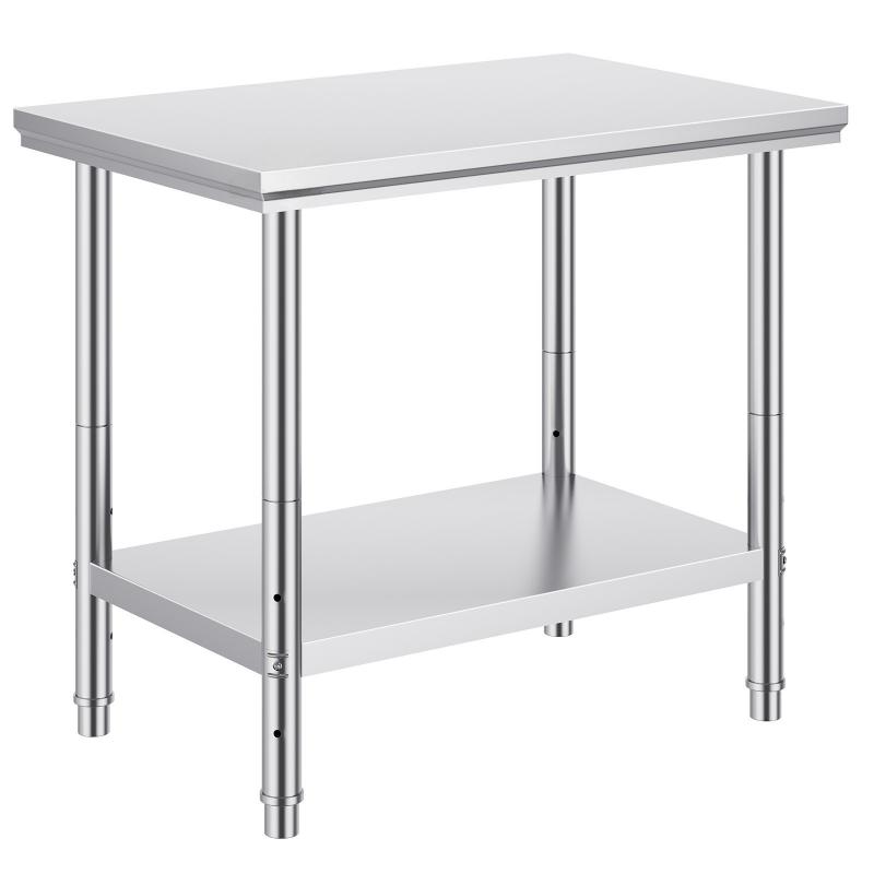 Rozsdamentes acél konyhai munkaasztal – 90 × 60 × 85 cm terhelhetőség 300 kg
