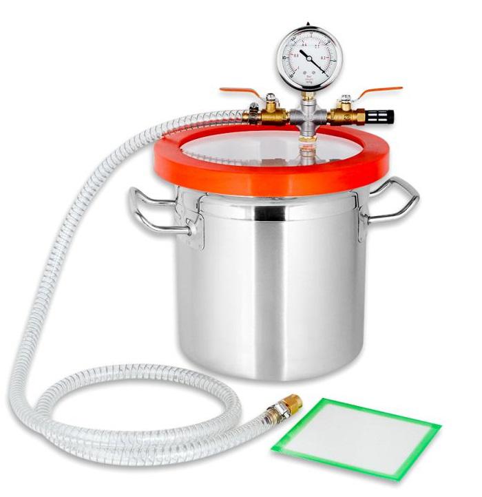 Rozsdamentes acél vákuumtartály, Ø200×200 mm, 1,1–1,2 mm falvastagság, akril fedéllel