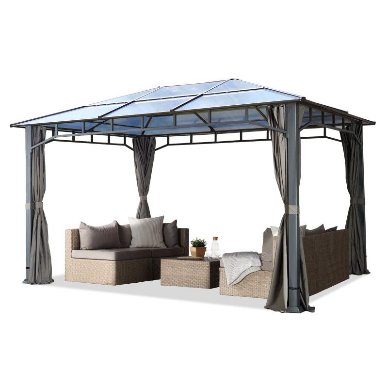 Sunset Deluxe luxus ALU kerti pavilon, pergola rendezvénysátor 3x4m oldalfüggönnyel