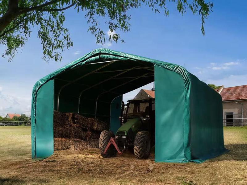 Takarmánytároló, állattaró sátor sátorgarázs 6x6m ponyva PVC 850 talajrögzítéssel zöld