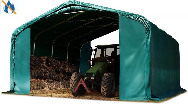 Takarmánytároló, állattaró sátor sátorgarázs 6x6m, PRIMEtex 2300  ponyva tűzálló PVC  talajrögzítéssel