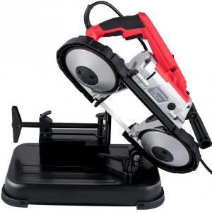 1100 W-os fémvágó szalagfűrész – nagy vágási kapacitás, 44–143 m/perc sebesség, állítható (0–45°) talp, 220 V