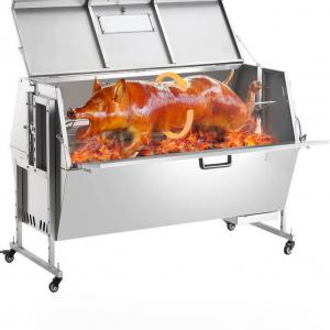 60 W-os motoros, fedeles rozsdamentes acél forgónyársas grillsütő – 142 cm-es faszenes grill, 130 kg teherbírással, zárható kerekekkel