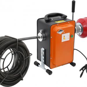 750 W elektromos csőtisztító gép, lefolyótisztító  20–150 mm csövekhez, 400 ford./perc, 16 mm × 16 m és 10 mm × 2,5 m tisztítóspirállal