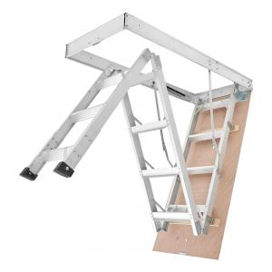 Alumínium összecsukható padláslétra – 233,5–314 cm belmagassághoz, 1372 × 572 mm nyílás, 170 kg teherbírás