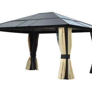 Alumínium pavilon kerti sátor 3,6x4,2m polikarbonát tetővel oldalfallal barna-fekete-bézs színben