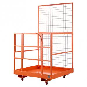 Biztonsági ketrec villástargoncához, anyagmozgató platform, kapuval, kerékkel 122x114 cm