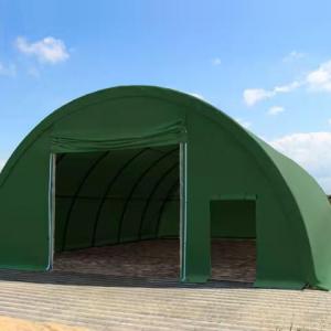 Csarnoksátor hangársátor mezőgazdasági ívelt sátor 9,15x10m ponyva tűzálló PVC sötétzöld, statikai csomaggal(91,50 m²)