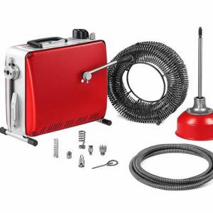 Csőtisztító gép ipari lefolyótisztító duguláselhárító gép motor 390 W, Ø 50–110 mm, 6 vágófej, rugós kábelek: 8 m×9,5 mm / 12 m×16 mm / 4,5 m×16 mm