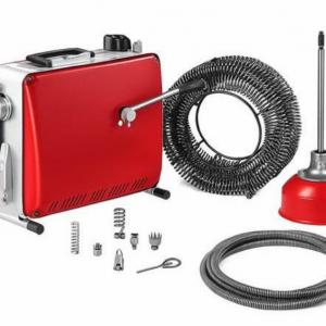 Csőtisztító gép lefolyótisztító duguláselhárító gép motor 390 W, Ø 50–110 mm, 6 vágófej, rugós kábelek: 8 m×9,5 mm / 12 m×16 mm / 4,5 m×16 mm