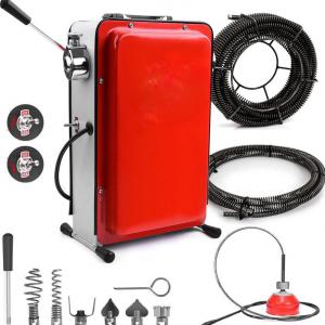 Csőtisztítógép, csőgörény lefolyótisztító gép 390 W – 16 mm × 14,5 m spirál, Ø20–100 mm csövekhez