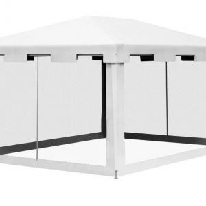 Elegáns, fehér kerti pavilon rendezvénysátor  4x3m oldalfalakkal szúnyoghálóval