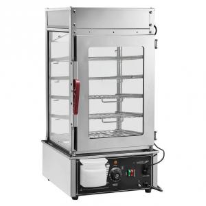 Ételmelegítő és pároló berendezés, 5 szintes rozsdamentes acél gőzölő, 30–110 °C termosztatikus szabályozással és LED-es kijelzéssel