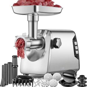 Ipari húsdaráló 3000 W-os  3 sebességfokozattal, kolbásztöltő és Kibbe készlettel – #12 méret, 3,2 kg/perc teljesítmény