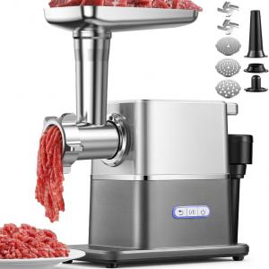 Ipari húsdaráló 3000 W-os halk elektromos daráló – 3 üzemmód, automata visszaforgatás, kolbásztöltő és Kibbe készlet, 2 kg/perc