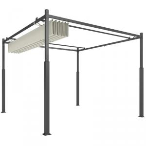 Kerti pergola 3×3 m – kihúzható tetővel, mágneszáras rögzítéssel, fém vázzal, krémfehér színben