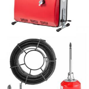 Lefolyótisztító, csőtisztító gép, csőgörény 500 W - Ø16 mm acélrugós kábellel (20 m, 5 m, 0,4 m) és 8 cserélhető vágófejjel, 50–110 mm átmérőjű csövekhez