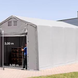 Outlander ponyva csarnok  raktársátor 4x8 m  oldalmagasság 3,00m felhúzható kapuval ponyva PVC  szürke