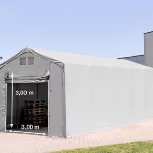 Outlander raktársátor ponyva csarnok 4x12m 3,00 m oldalmagasság, felhúzható kapuval, ponyva PVC szürke