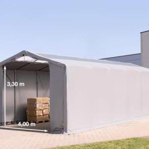 Outlander raktársátor, tároló sátor ponyva csarnok 6x12m oldalmagasság 3,00m cipzáras kapuval és tetőablakkal, ponyva PVC  szürke