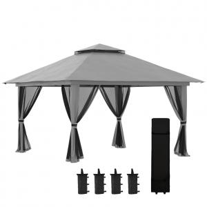 Pavilon, Pergola  4x4m állítható magasságú, összecsukható  levehető hálós oldalfalakkal, szellőzőtetővel, homokzsákokkal,  hordtáskával sötétszükre