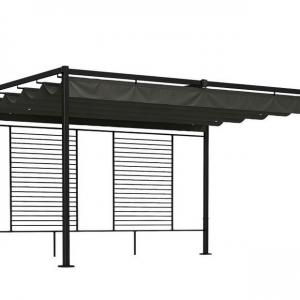 Pergola 4 × 3 m tolótetővel és 2 db oldalsó árnyékolóval, UV50+ védelemmel, sötétszürke