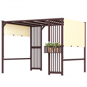 Pergola pavilon 3 × 2,5 m, állítható tolótetővel és UV 30+ napvédelemmel ,virágtartóval  – sötétbarna