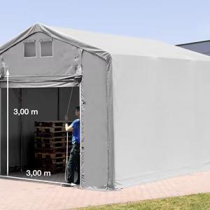 Ponyva csarnok  raktársátor 4x6m oldalmagasság 3,00m felhúzható kapuval, ponyva PVC  szürke