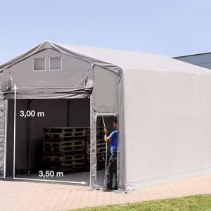 Ponyva csarnok raktársátor 6x6m oldalmagasság 3,00m felhúzható kapuval, ponyva PVC  szürke