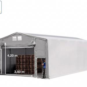 Ponyvacsarnok 8x16 m, 4 m oldalmagasság, felhúzható kapu, PRIMEtex ponyva