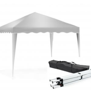 Pop-up összecsukható kerti pavilon és rendezvénysátor 3 × 3 m, fehér, vízlepergető UV 50+ tetőponyvával, stabil acélvázzal, kattintós mechanizmussal, rögzítőkötelekkel,hordozótáskával