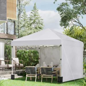 Pop-up összecsukható pavilon és rendezvénysátor 3 × 3 m, fehér Oxford vászonnal, 2 db levehető oldalfallal, UV 30+ védelemmel, 3 fokozatban állítható acélvázzal, homokzsákokkal és hordozótáskával