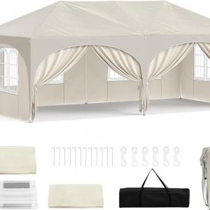 Pop-up összecsukható pavilon oldalfalakkal, 3 × 6 m, bézs színben, vízlepergető ponyvával és UV 50+ védelemmel