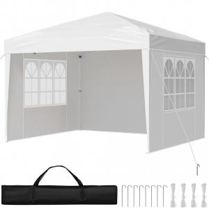 Pop-up összecsukható pavilon rendezvénysátor 3x3 m fehér hordozótáskával 3db oldalfallal fehér