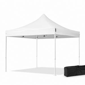 Pop-up összecsukható pavilon, rendezvénysátor piacisátor 3x3 m, PVC ponyva,  stabil acélszerkezet, állítható magasság, 100% vízálló, oldalfal nélkül, fehér