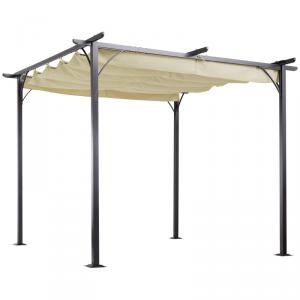 Prémium kerti pergola állítható napernyőtetővel és esővíz-elvezetéssel – 3 × 3 m, UV- és vízálló