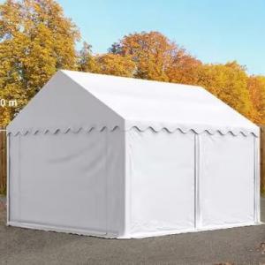 Premium Raktársátor tároló sátor 4x4 m ponyva PVC erősített szerkezettel padlókerettel fehér