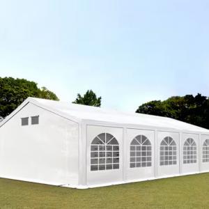 Premium rendezvénysátor és partisátor 5 × 10 m – 50 m², fehér PE ponyvával, erősített horganyzott acélvázzal, padlókerettel és tetőerősítéssel
